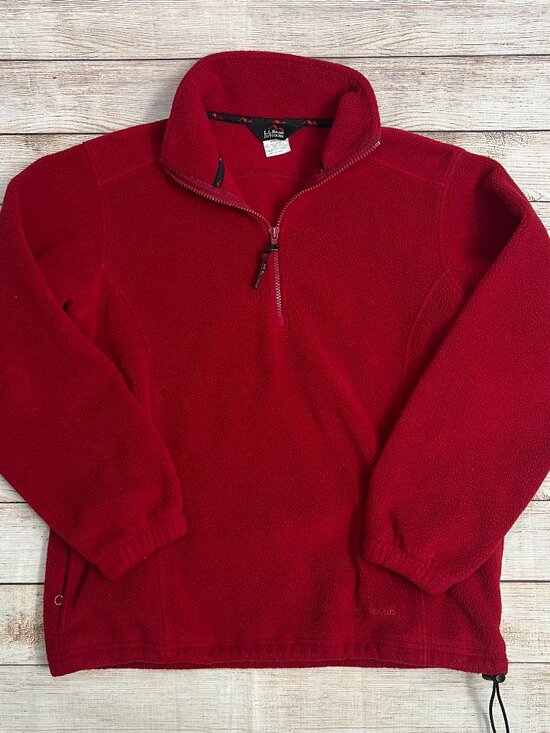 LL Bean Red Fleece Pullover Small Women's Quarter Zip Outdoors Jacket Sweater - Picture 1 of 11